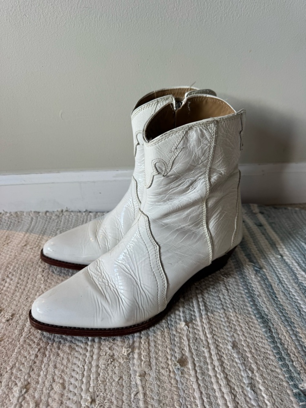 White Western Ankle Boots for Women